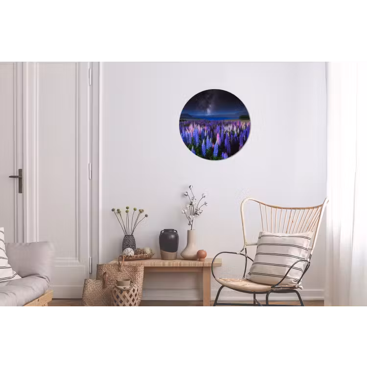 Bloemen - Nacht - Nieuw-Zeeland - Sterrenhemel - Paars Wandcirkel aluminium klein -woonkamer