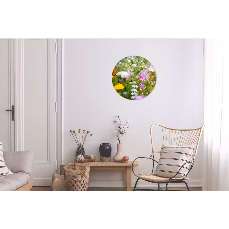 Bloemen - Natuur - Groen - Gras - Paars - Wit Wandcirkel aluminium klein -woonkamer