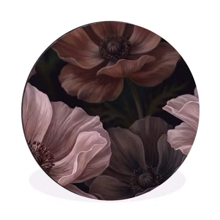 Bloemen - Natuur - Roze - Donker - Modern Wandcirkel aluminium klein -3d