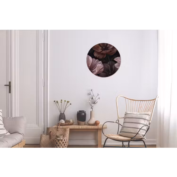 Bloemen - Natuur - Roze - Donker - Modern Wandcirkel aluminium klein -woonkamer