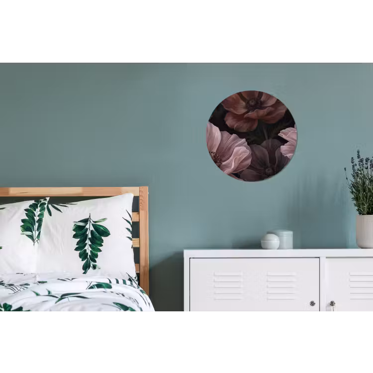 Bloemen - Natuur - Roze - Donker - Modern Wandcirkel aluminium klein -slaapkamer