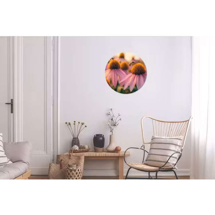 Bloemen - Paars - Bijen Wandcirkel aluminium klein -woonkamer