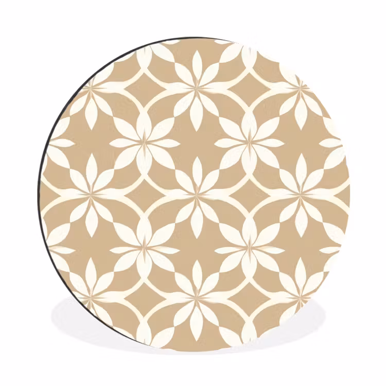 Bloemen - Patroon - Beige Wandcirkel aluminium klein 190 -3d