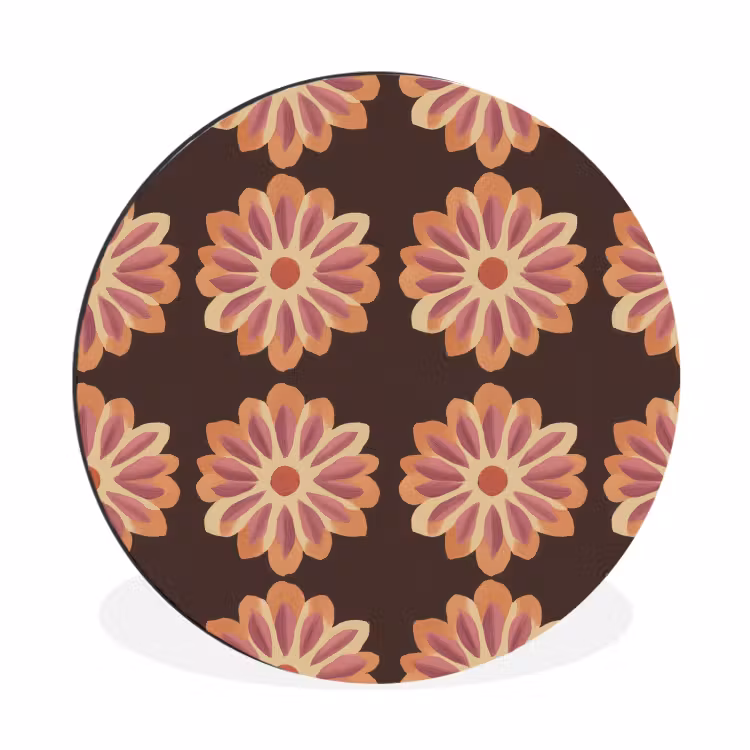 Bloemen - Patroon - Bruin Wandcirkel aluminium klein 190 -3d