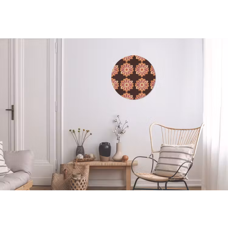 Bloemen - Patroon - Bruin Wandcirkel aluminium klein 190 -woonkamer