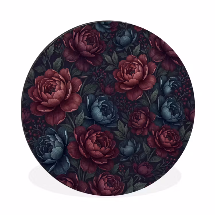 Bloemen - Patroon - Natuur - Klassiek - Donker Wandcirkel aluminium klein -3d