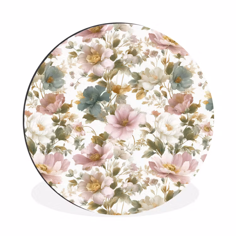 Bloemen - Patroon - Pastel Wandcirkel aluminium klein 190 -3d