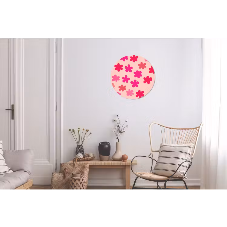 Bloemen - Patroon - Roze Wandcirkel aluminium klein -woonkamer