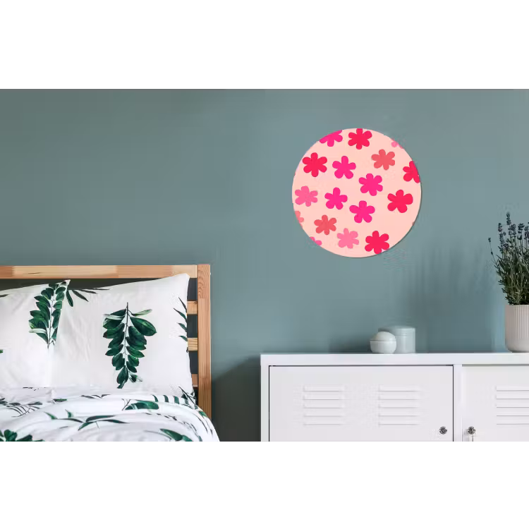 Bloemen - Patroon - Roze Wandcirkel aluminium klein -slaapkamer