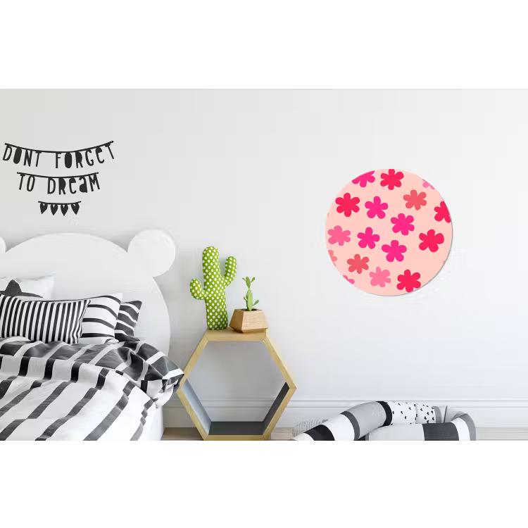 Bloemen - Patroon - Roze Wandcirkel aluminium klein -kinderkamer