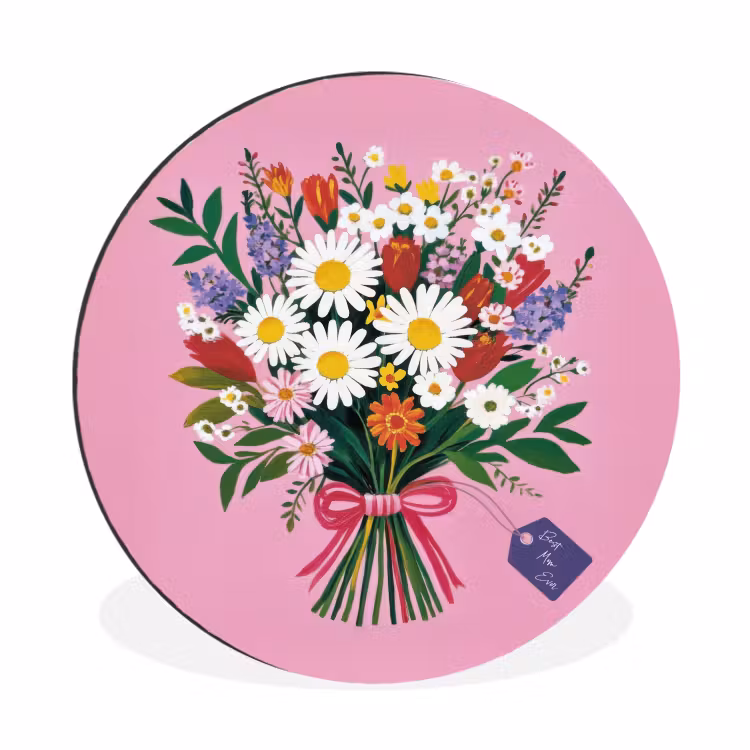 Bloemen - Quote - Kaartje - Kleurrijk Wandcirkel aluminium klein -3d