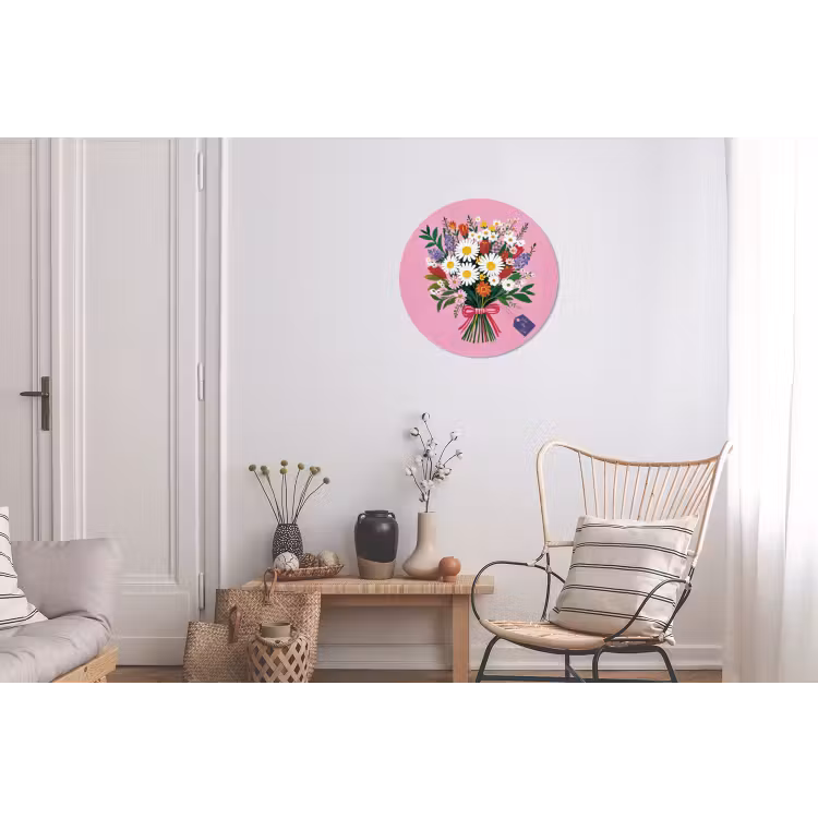Bloemen - Quote - Kaartje - Kleurrijk Wandcirkel aluminium klein -woonkamer