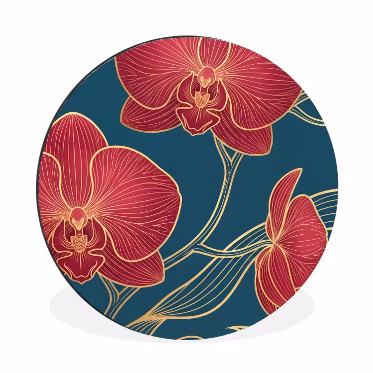 Muurcirkel aluminium - Bloemen - Rood - Goud - Bloemen - Rood - Goud Wandcirkel aluminium klein