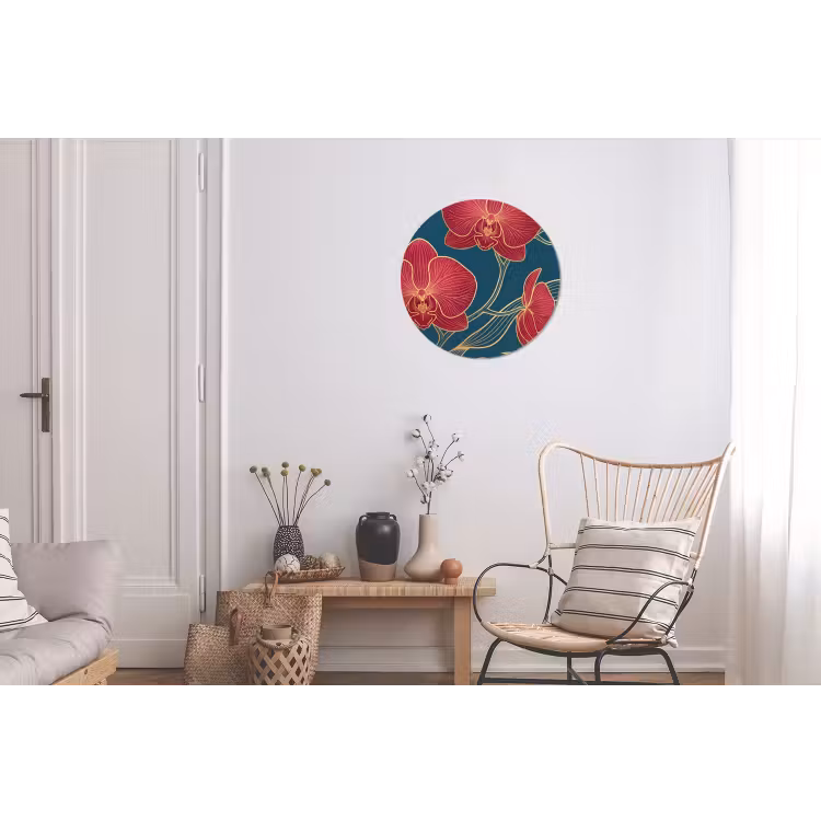 Muurcirkel aluminium - Bloemen - Rood - Goud - Bloemen - Rood - Goud Wandcirkel aluminium klein