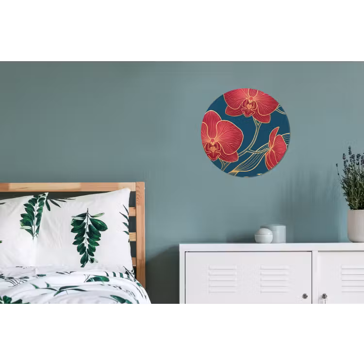 Muurcirkel aluminium - Bloemen - Rood - Goud - Bloemen - Rood - Goud Wandcirkel aluminium klein