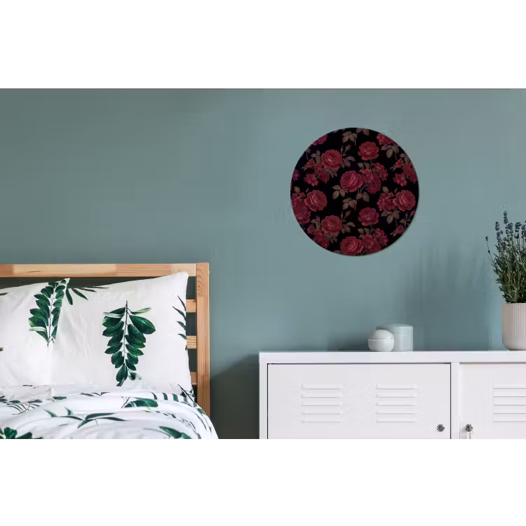 Bloemen - Roos - Patroon - Klassiek - Rood Wandcirkel aluminium klein -slaapkamer