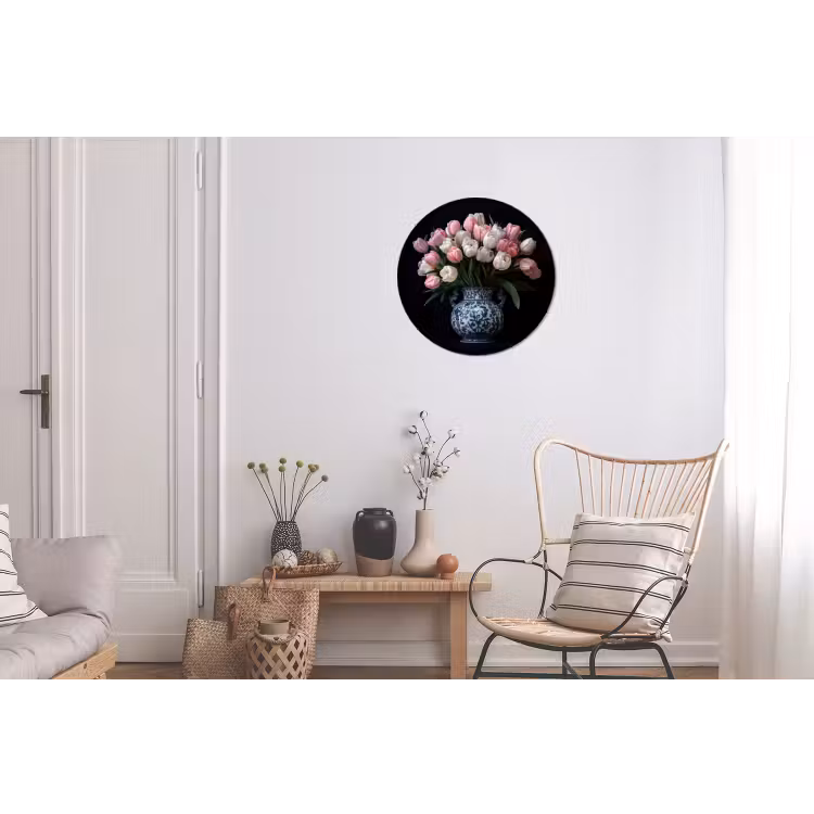 Bloemen - Roze - Tulpen - Vaas Wandcirkel aluminium klein -woonkamer