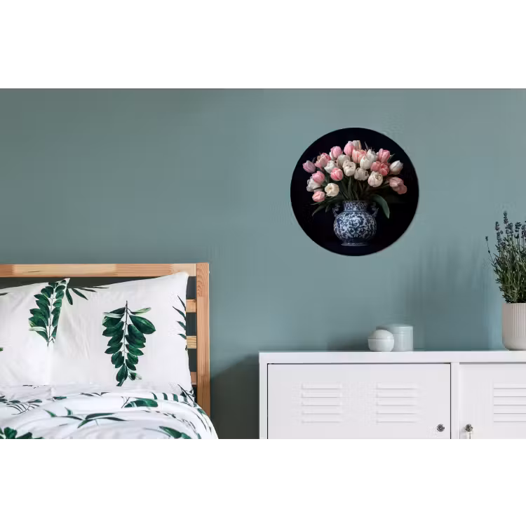 Bloemen - Roze - Tulpen - Vaas Wandcirkel aluminium klein -slaapkamer