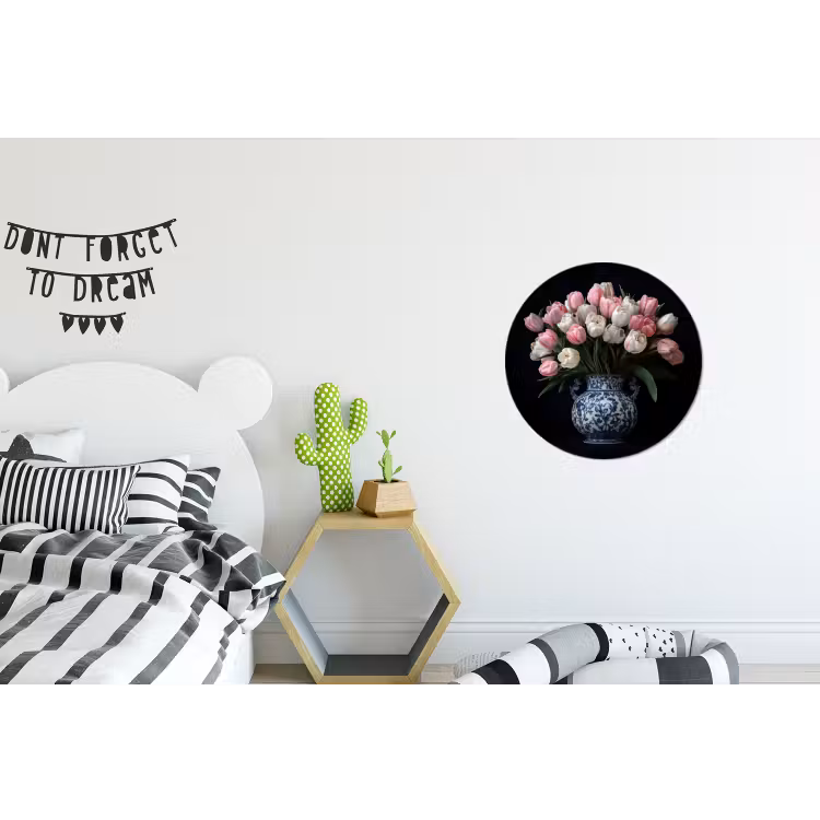 Bloemen - Roze - Tulpen - Vaas Wandcirkel aluminium klein -kinderkamer