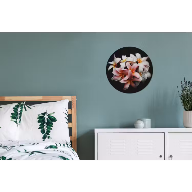 Bloemen - Roze - Zwart - Flora - Botanisch Wandcirkel aluminium klein -slaapkamer