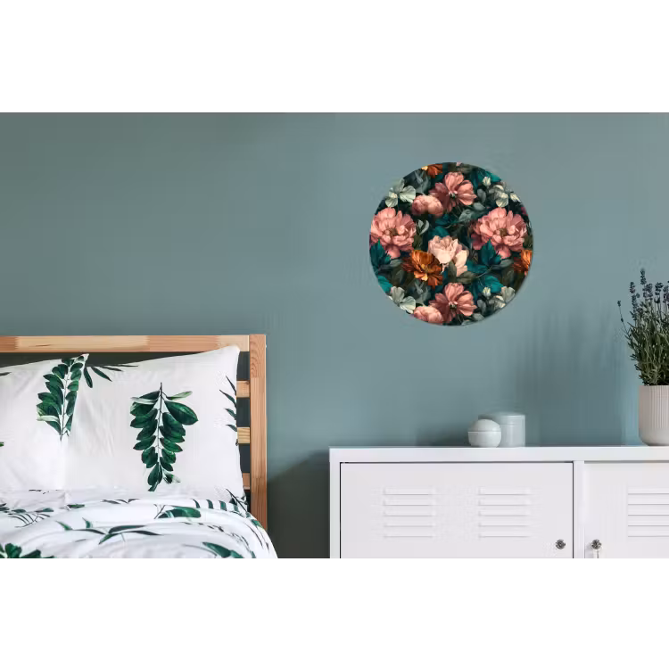 Bloemen - Schilderachtig - Patroon - Roze Wandcirkel aluminium klein 190 -slaapkamer