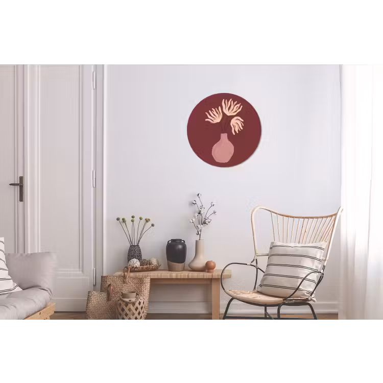 Bloemen - Vaas - Abstract - Modern - Aardetinten Wandcirkel aluminium klein -woonkamer