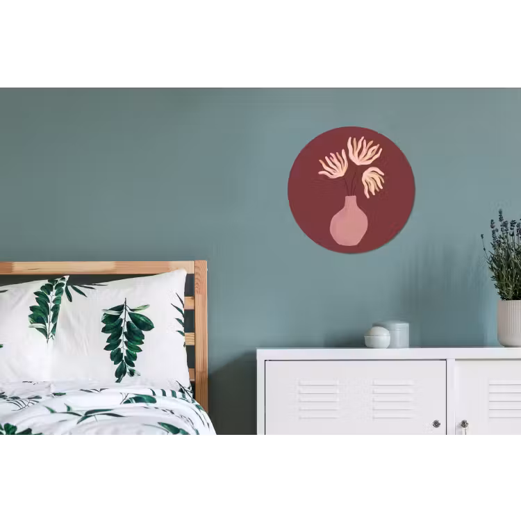 Bloemen - Vaas - Abstract - Modern - Aardetinten Wandcirkel aluminium klein -slaapkamer