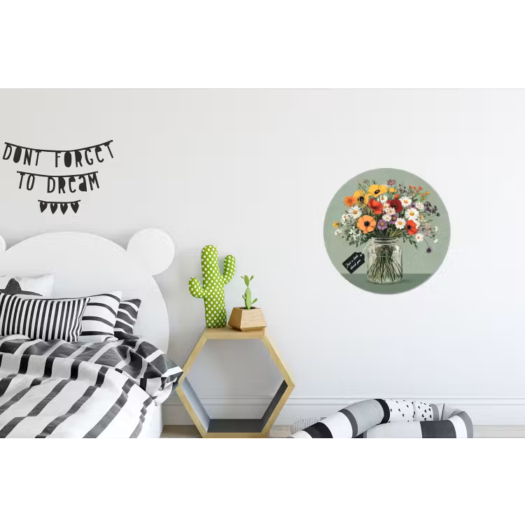 Bloemen - Vaas - Kaartje Wandcirkel aluminium klein -kinderkamer