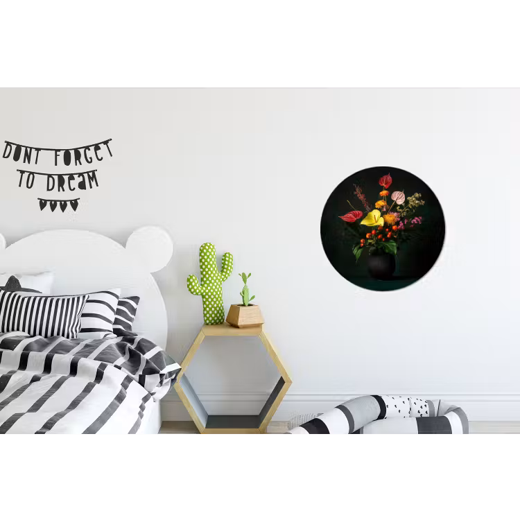 Bloemen - Vaas - Zwart Wandcirkel aluminium klein -kinderkamer