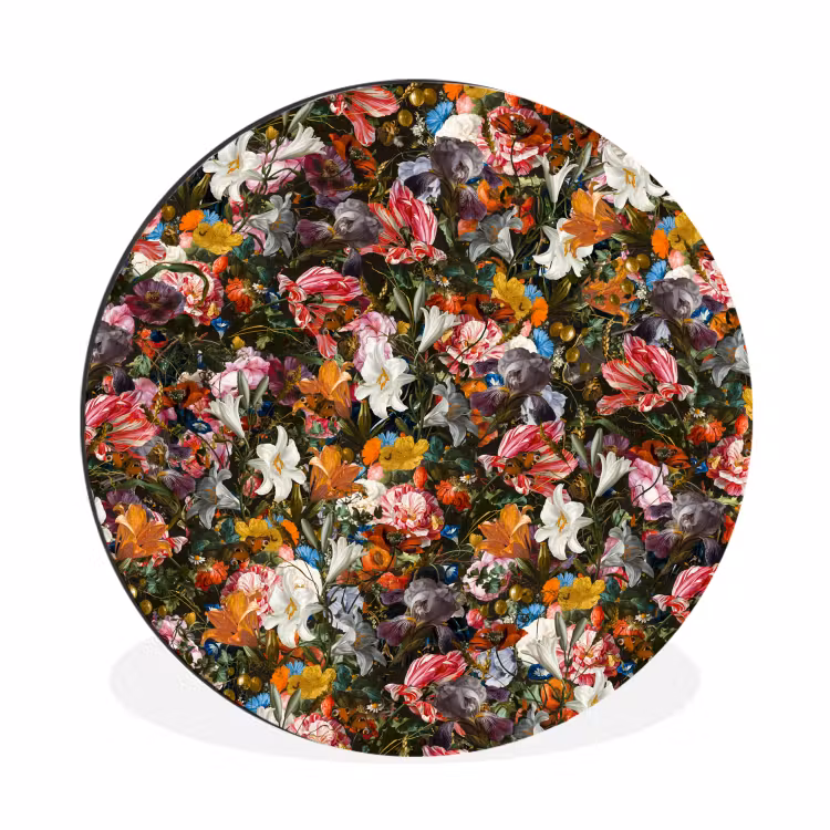 Bloemen - Vlinder - Design - Kunst - Abstract - Schilderij - Oude meesters Wandcirkel aluminium klein -3d