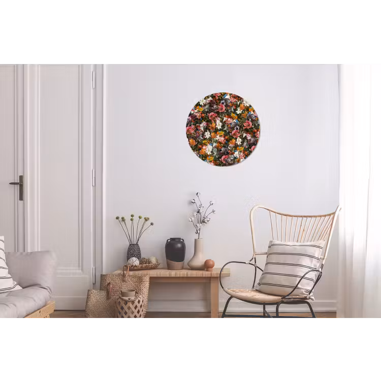 Bloemen - Vlinder - Design - Kunst - Abstract - Schilderij - Oude meesters Wandcirkel aluminium klein -woonkamer