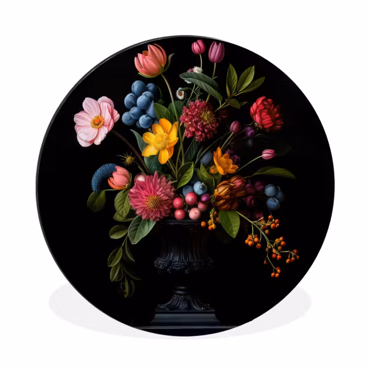 Bloemen - Vrolijk - Vaas Wandcirkel aluminium klein -3d
