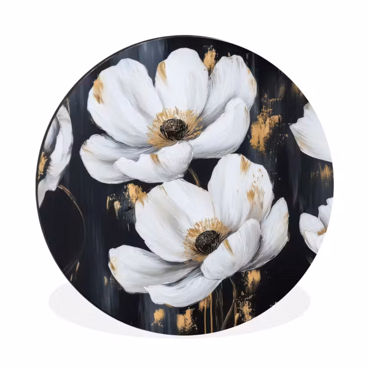 Bloemen - Wit - Abstract Wandcirkel aluminium klein -3d