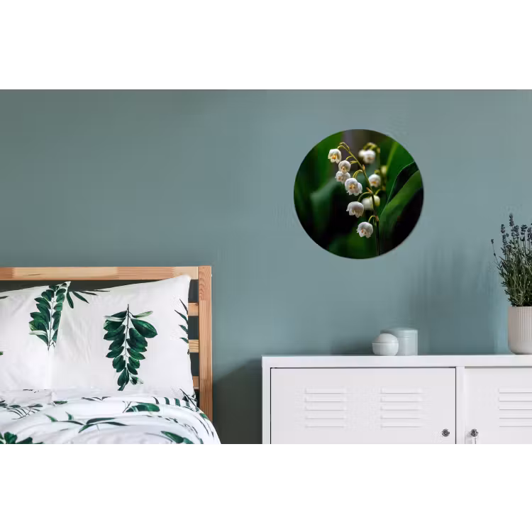 Bloemen - Wit - Bladeren - Lelietjes Wandcirkel aluminium klein -slaapkamer