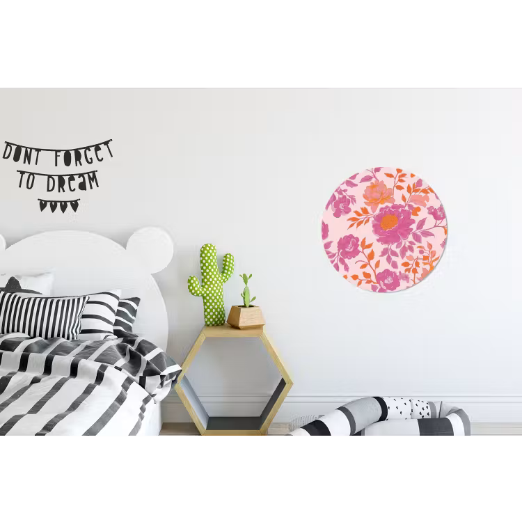 Bloemenpatroon - Roze - Oranje - Bloemen Wandcirkel aluminium klein -kinderkamer