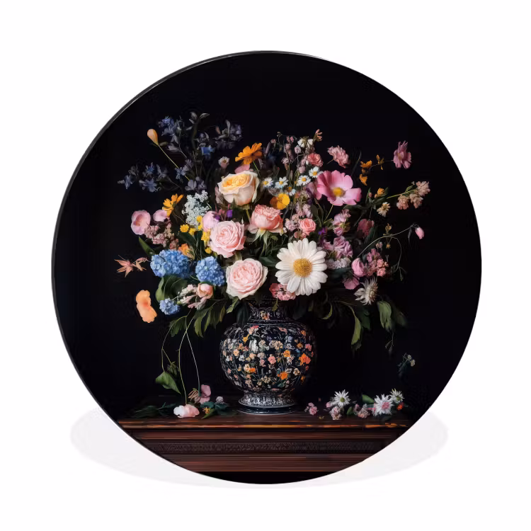 Bloemenvaas - Hout - Bloemen - Boeket Wandcirkel aluminium klein -3d