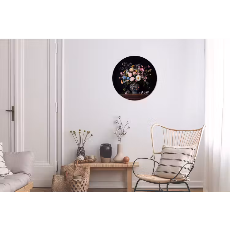 Bloemenvaas - Hout - Bloemen - Boeket Wandcirkel aluminium klein -woonkamer