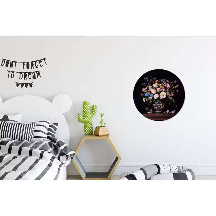 Bloemenvaas - Hout - Bloemen - Boeket Wandcirkel aluminium klein -kinderkamer