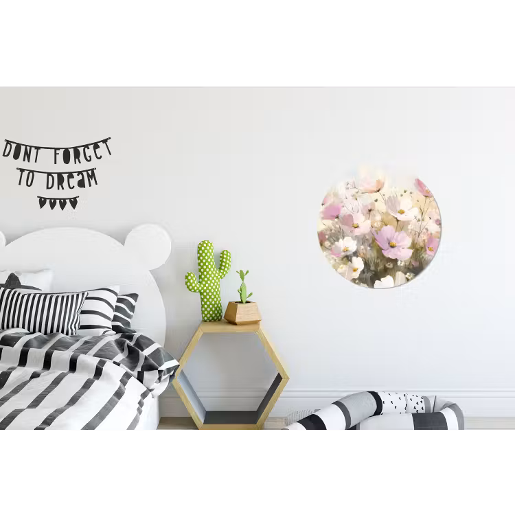 Bloemenveld - Lichte tinten - Geschilderd Wandcirkel aluminium klein -kinderkamer