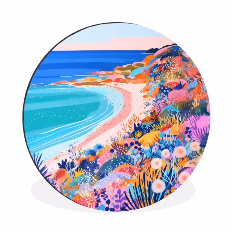 Bloemenweide - Zee - Zomers Wandcirkel aluminium klein -3d