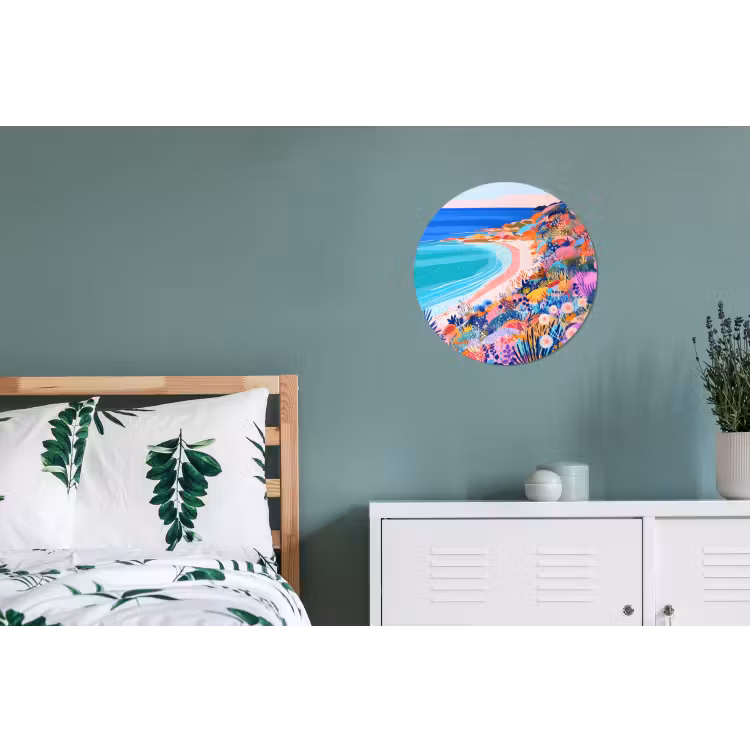 Bloemenweide - Zee - Zomers Wandcirkel aluminium klein -slaapkamer