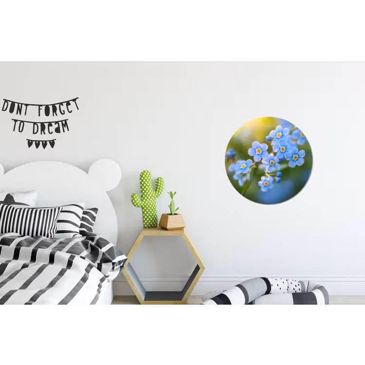 Bloemetjes - Blauw - Vergeet mij nietjes Wandcirkel aluminium klein -kinderkamer