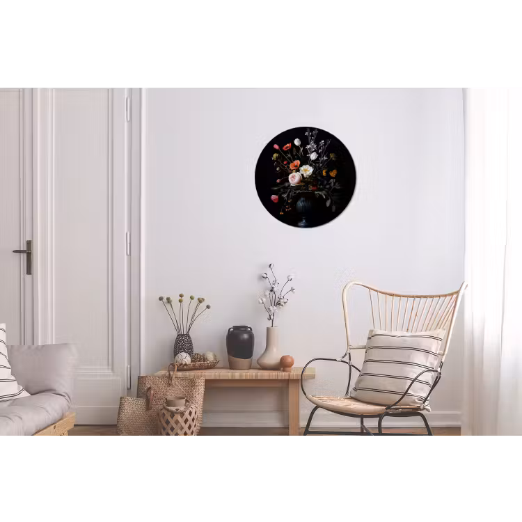 Bloemstuk - Vaas - Zwart Wandcirkel aluminium klein -woonkamer