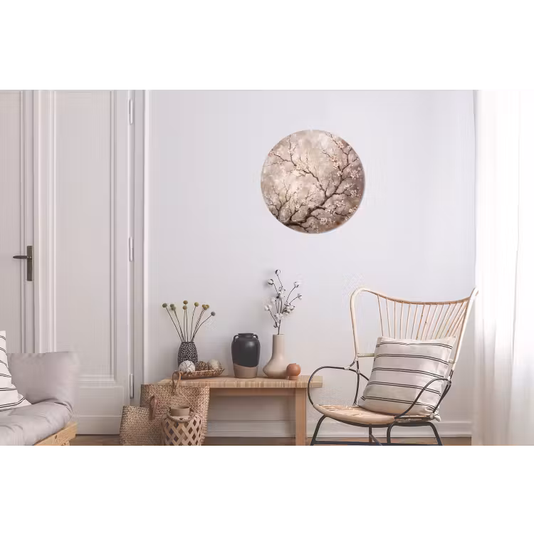 Bloesem - Takken - Schilderij - Beige - Serene Wandcirkel aluminium klein -woonkamer