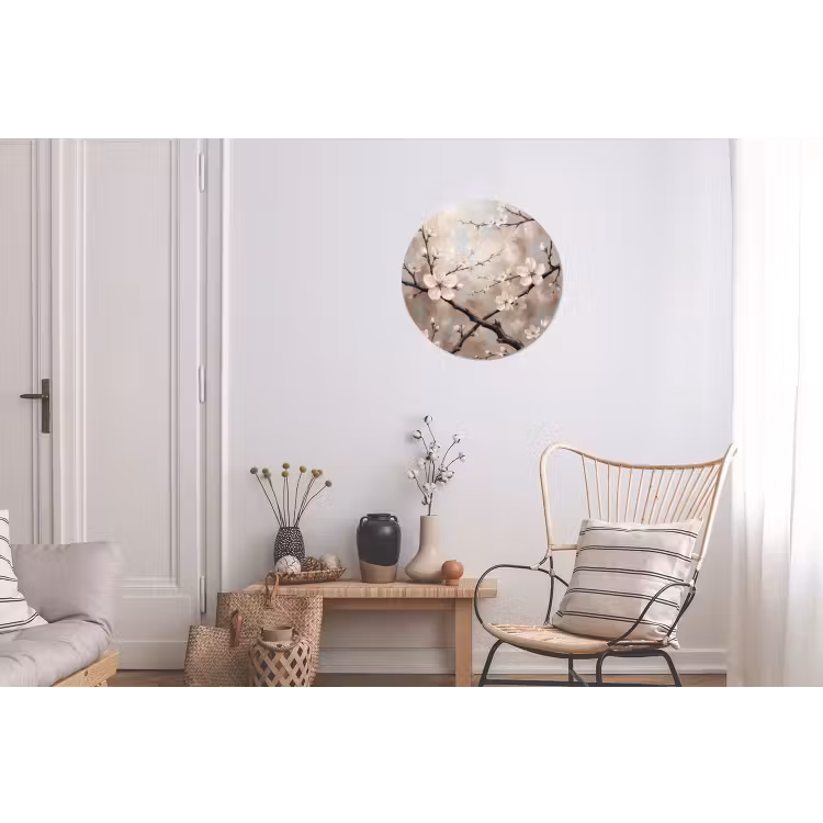 Bloesem - Takken - Schilderij - Beige - Serene Wandcirkel aluminium klein -woonkamer