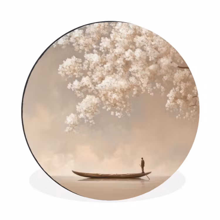 Bloesems - Wit - Boot - Minimalistisch Wandcirkel aluminium klein -3d