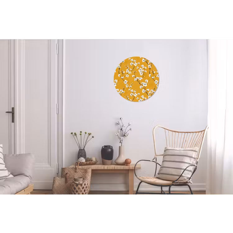 Bloesemtak - Aquarel - Geel Wandcirkel aluminium klein 190 -woonkamer