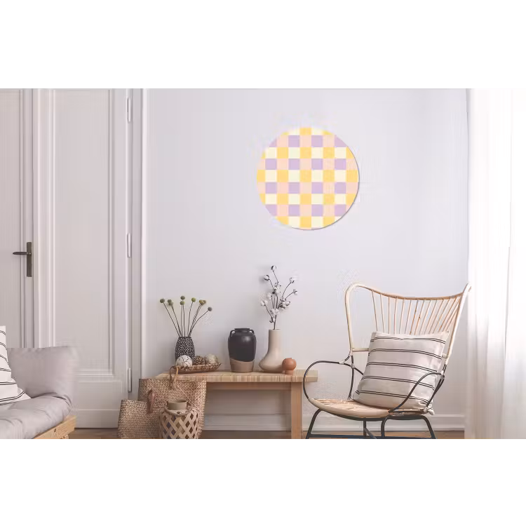 Blokjes - Lila - Geel Wandcirkel aluminium klein 190 -woonkamer