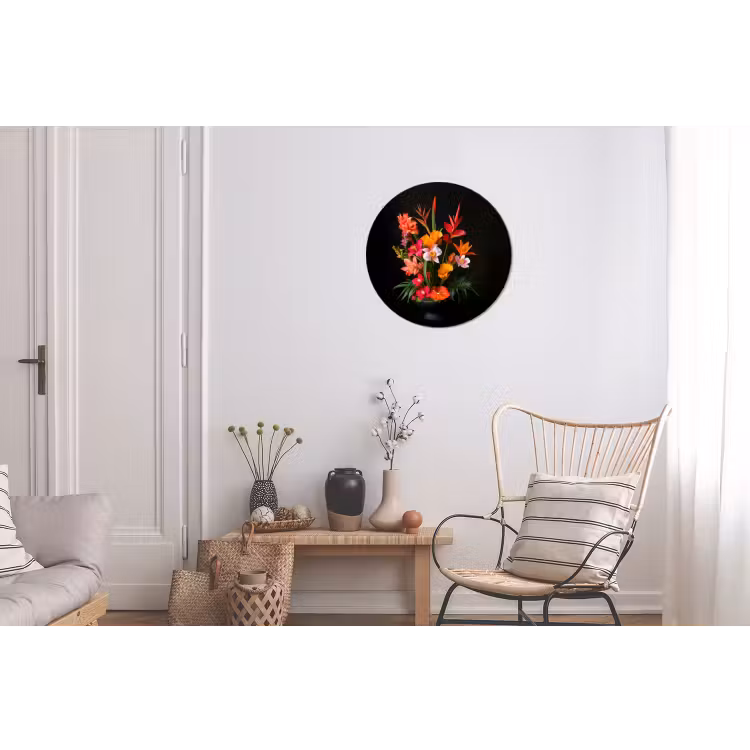 Boeket - Bloemen - Exotisch Wandcirkel aluminium klein -woonkamer