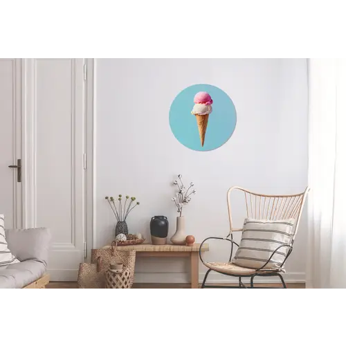 Bolletjes - Schepijs - Hoorntje - Blauw Wandcirkel aluminium klein -woonkamer